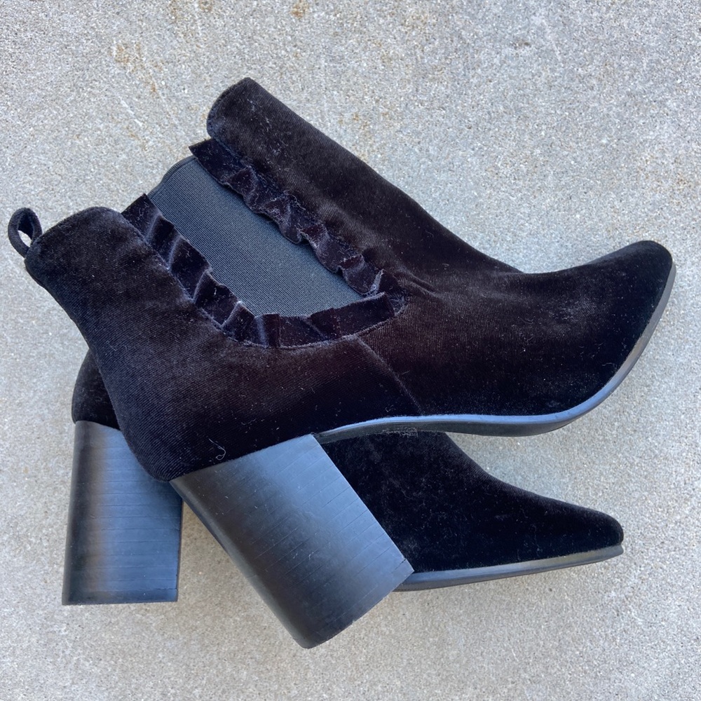 Black Velvet Chunky Heel Booties